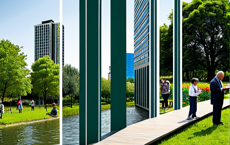 A professional, conceptual image illustrating the contrast between traditional economic metrics and Gross National Happiness. On the left side, elements symbolizing GDP: a modern, bustling city skyline with tall glass buildings, subtle digital data overlays, and a single, isolated figure in a business suit looking at a bar graph. On the right side, elements symbolizing GNH: a serene natural landscape with lush trees and a clear river, a small group of diverse individuals engaged in a community garden or interacting positively, children playing safely, and an older adult reading under a tree. The two sides are harmoniously blended, suggesting a shift in focus. Subjects are fully clothed in appropriate attire, modest clothing. The image highlights correct proportions, perfect anatomy, natural poses, well-formed hands, and proper finger count. This is a professional photography, high-quality, safe for work, appropriate content, family-friendly.