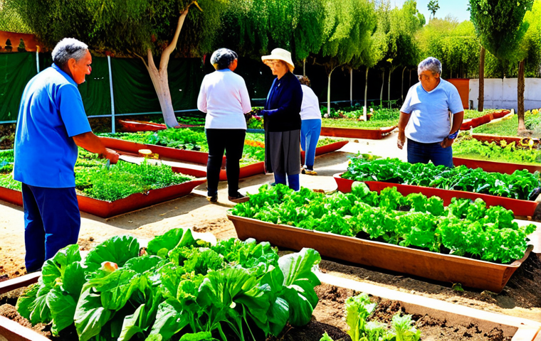 **
"A vibrant community garden in Seville, Spain, with diverse residents tending to organic vegetables, fully clothed, appropriate attire, safe for work, family-friendly, showcasing solidarity and local food production, perfect anatomy, natural proportions, high quality, professional photography, sunny day."
**