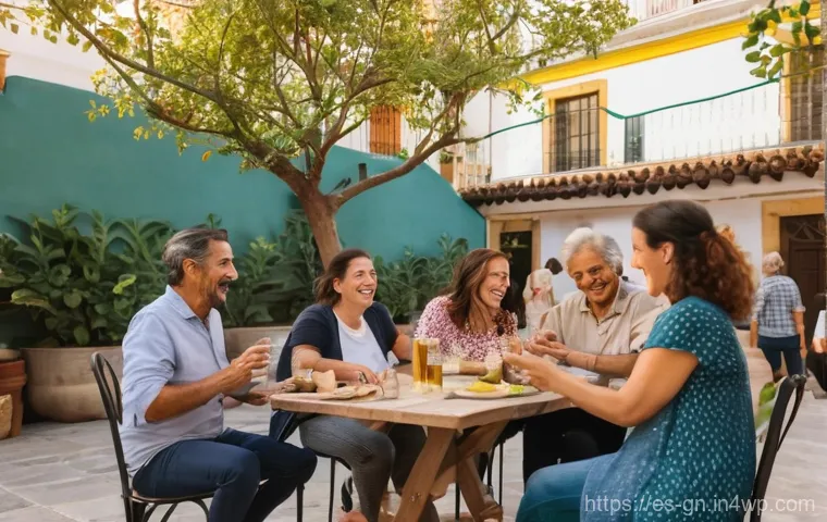GNH 행복경제와 기술 혁신 - Image Prompt 1: The Economy of the Soul in a Spanish Plaza**