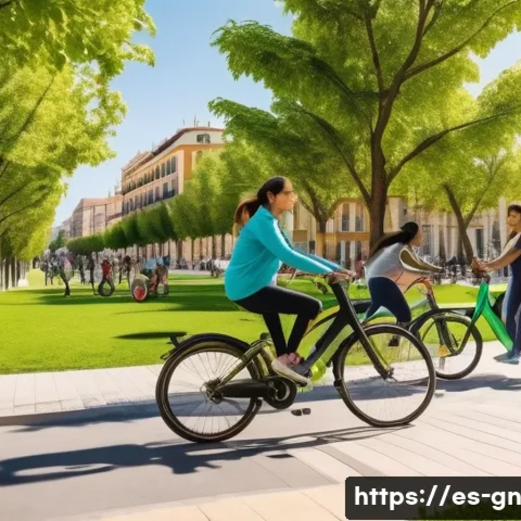 GNH 행복경제의 성공 전략 - A vibrant urban community park in a Spanish city, featuring diverse groups of people of all ages eng...