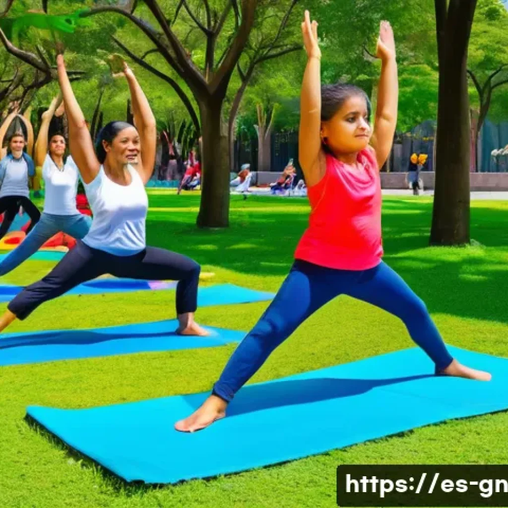GNH 행복경제와 공공 정책의 변화 - A vibrant urban park scene in a Latin American city, featuring diverse groups of people engaging in ...