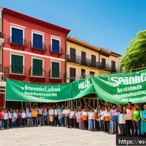 Home 17 GNH 행복경제와 기업의 사회적 책임 - A vibrant community gathering in a Latin American town square, featuring diverse local residents eng...