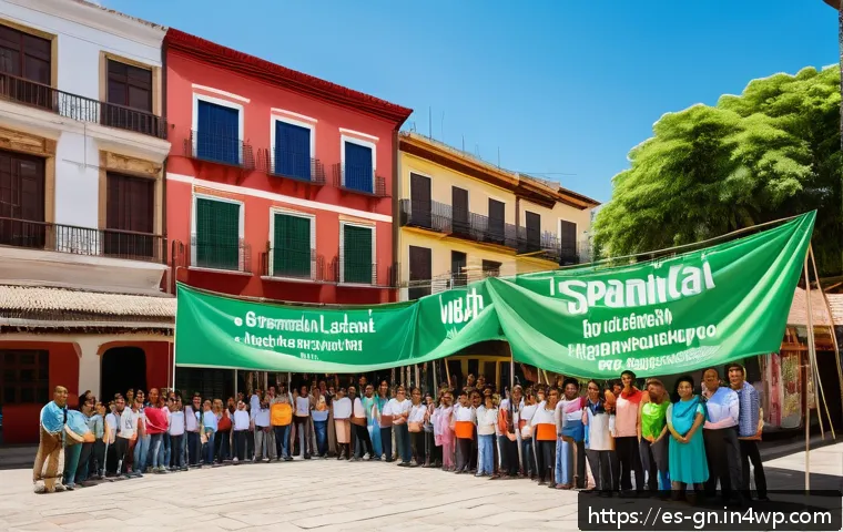 GNH 행복경제와 기업의 사회적 책임 - A vibrant community gathering in a Latin American town square, featuring diverse local residents eng...
